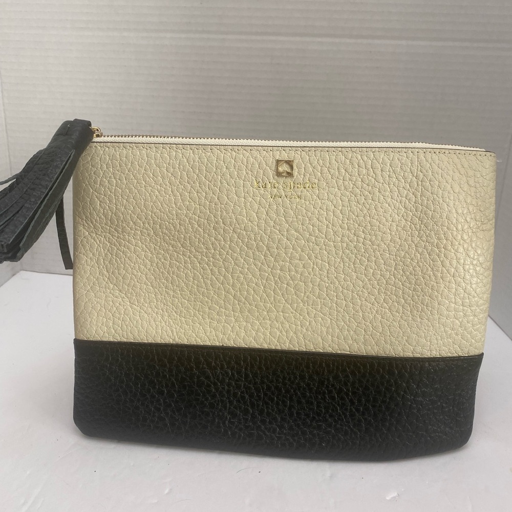 Kate Spade Gia Black and Cream Clutch Bag with Tassel
